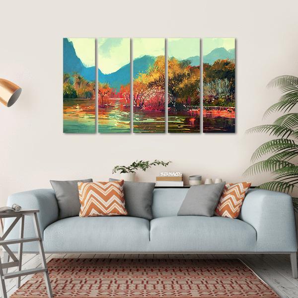 Autumn Forest Illustration Canvas Wall Art-5 Horizontal-Gallery Wrap-22" x 12"-Tiaracle
