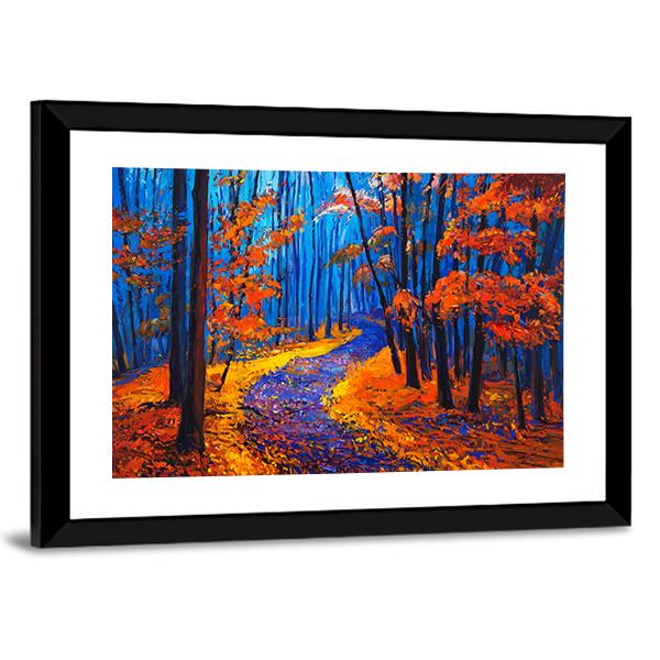 Beautiful Autumn Forest Pathway Canvas Wall Art-5 Horizontal-Gallery Wrap-22" x 12"-Tiaracle