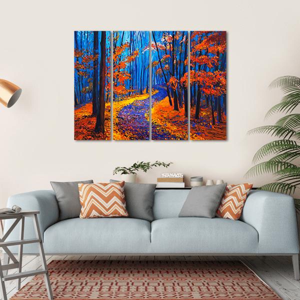 Beautiful Autumn Forest Pathway Canvas Wall Art-4 Horizontal-Gallery Wrap-34" x 24"-Tiaracle