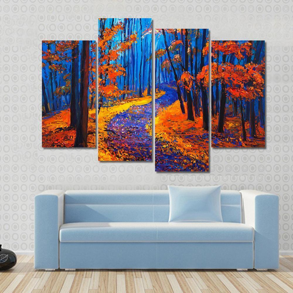 Beautiful Autumn Forest Pathway Canvas Wall Art-4 Pop-Gallery Wrap-50" x 32"-Tiaracle