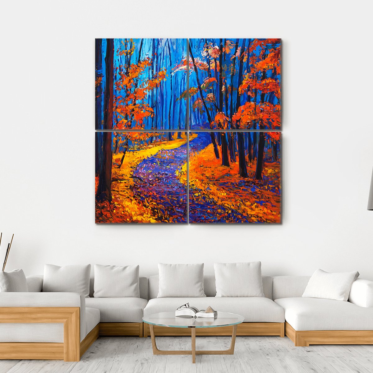 Beautiful Autumn Forest Pathway Canvas Wall Art-4 Square-Gallery Wrap-17" x 17"-Tiaracle
