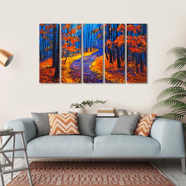 Beautiful Autumn Forest Pathway Canvas Wall Art-5 Horizontal-Gallery Wrap-22" x 12"-Tiaracle