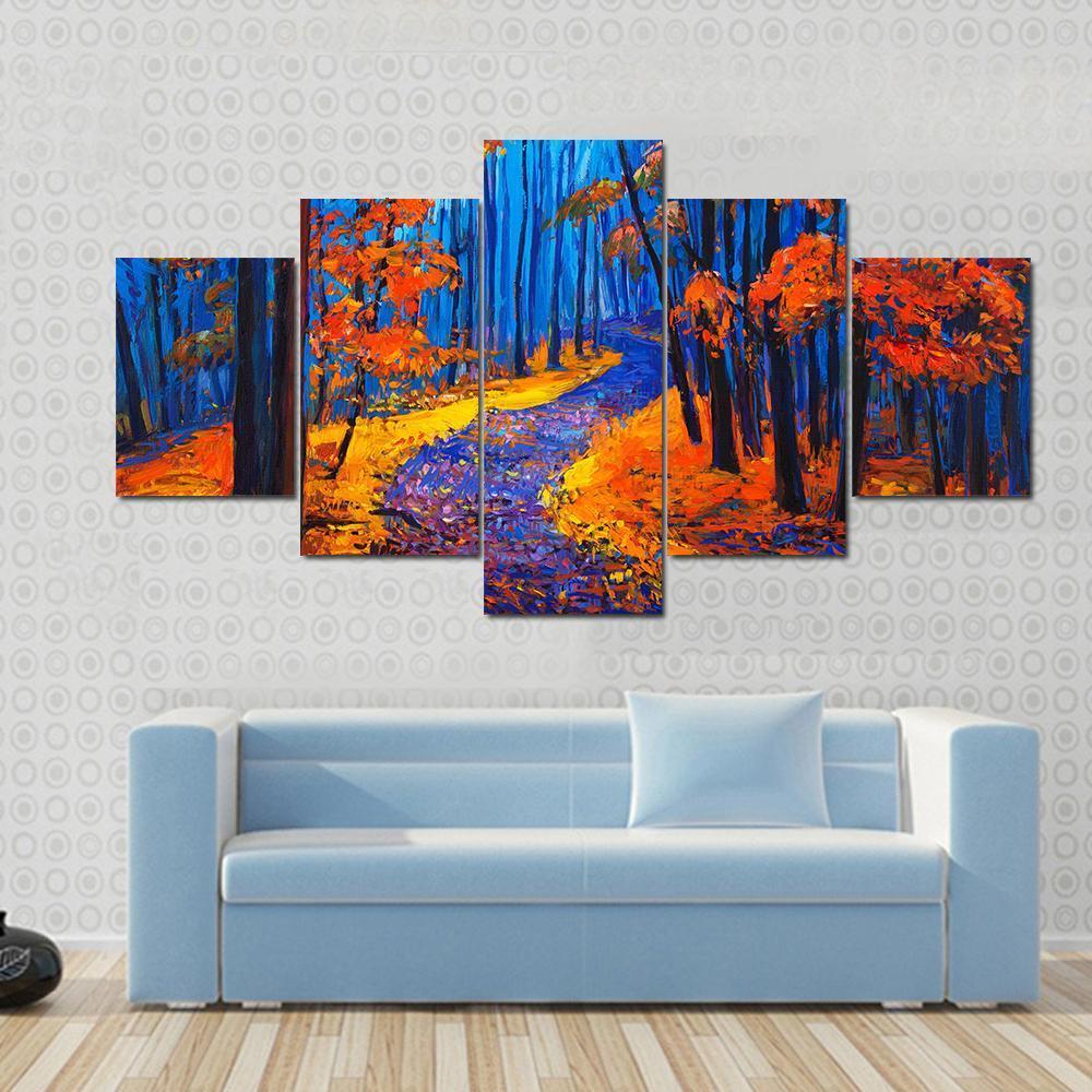 Beautiful Autumn Forest Pathway Canvas Wall Art-5 Star-Gallery Wrap-62&quot; x 32&quot;-Tiaracle