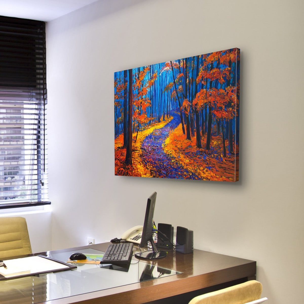 Beautiful Autumn Forest Pathway Canvas Wall Art-3 Horizontal-Gallery Wrap-25&quot; x 16&quot;-Tiaracle