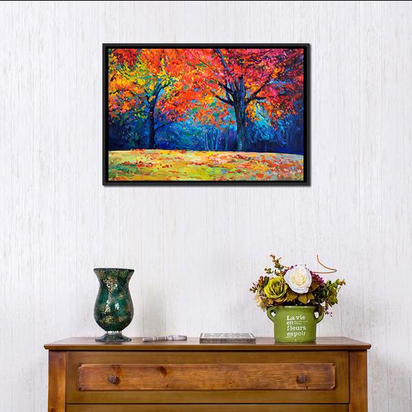 Beautiful Autumn Forest Trees Canvas Wall Art-1 Piece-Floating Frame-24&quot; x 16&quot;-Tiaracle
