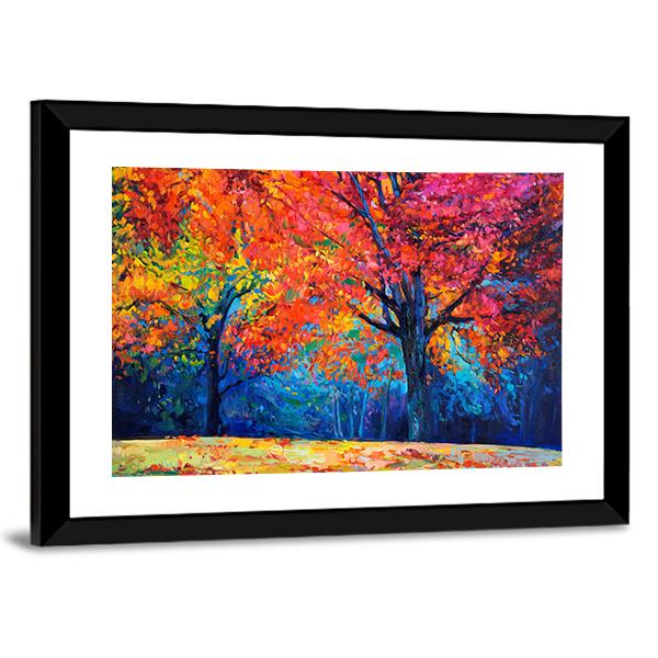 Beautiful Autumn Forest Trees Canvas Wall Art-3 Horizontal-Gallery Wrap-25&quot; x 16&quot;-Tiaracle