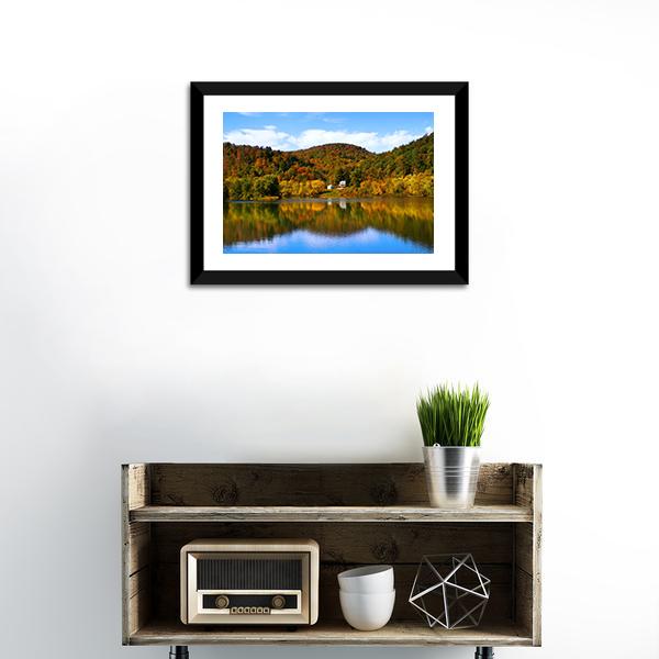 Lake With Autumn Forest Canvas Wall Art-1 Piece-Framed Print-20" x 16"-Tiaracle