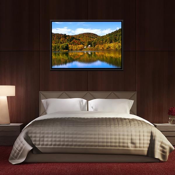 Lake With Autumn Forest Canvas Wall Art-3 Horizontal-Gallery Wrap-25" x 16"-Tiaracle