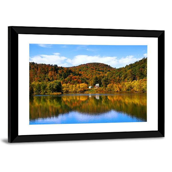 Lake With Autumn Forest Canvas Wall Art-3 Horizontal-Gallery Wrap-25" x 16"-Tiaracle