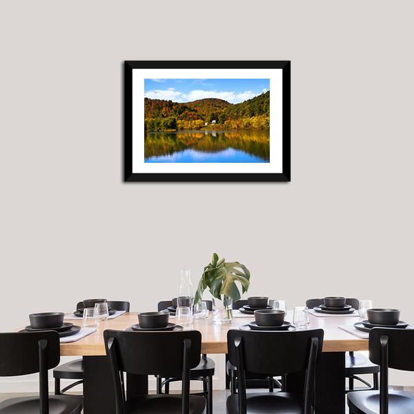 Lake With Autumn Forest Canvas Wall Art-3 Horizontal-Gallery Wrap-25" x 16"-Tiaracle