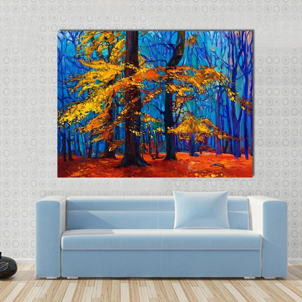 Autumn Trees Abstract Canvas Wall Art-1 Piece-Gallery Wrap-48&quot; x 32&quot;-Tiaracle