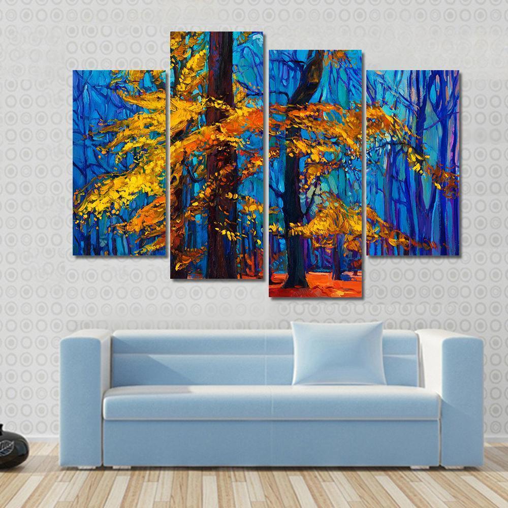 Autumn Trees Abstract Canvas Wall Art-3 Horizontal-Gallery Wrap-37" x 24"-Tiaracle