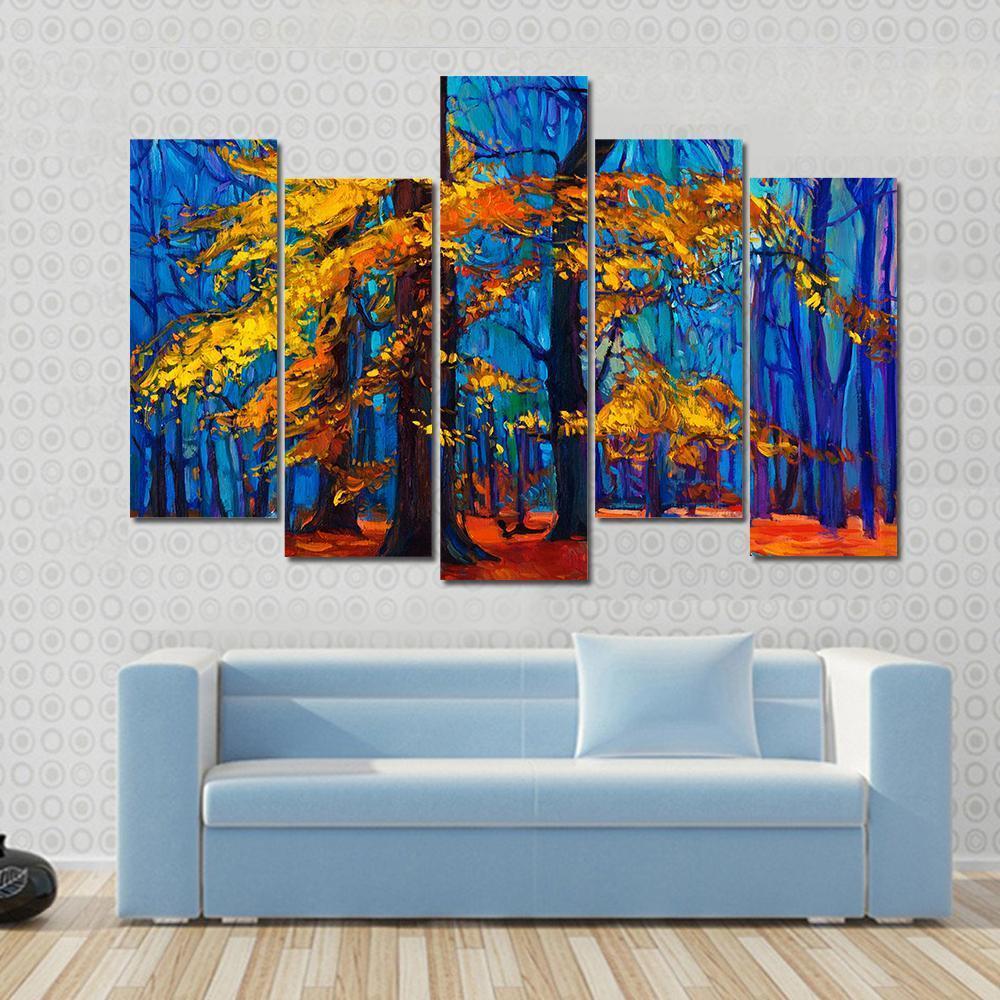 Autumn Trees Abstract Canvas Wall Art-5 Pop-Gallery Wrap-47&quot; x 32&quot;-Tiaracle