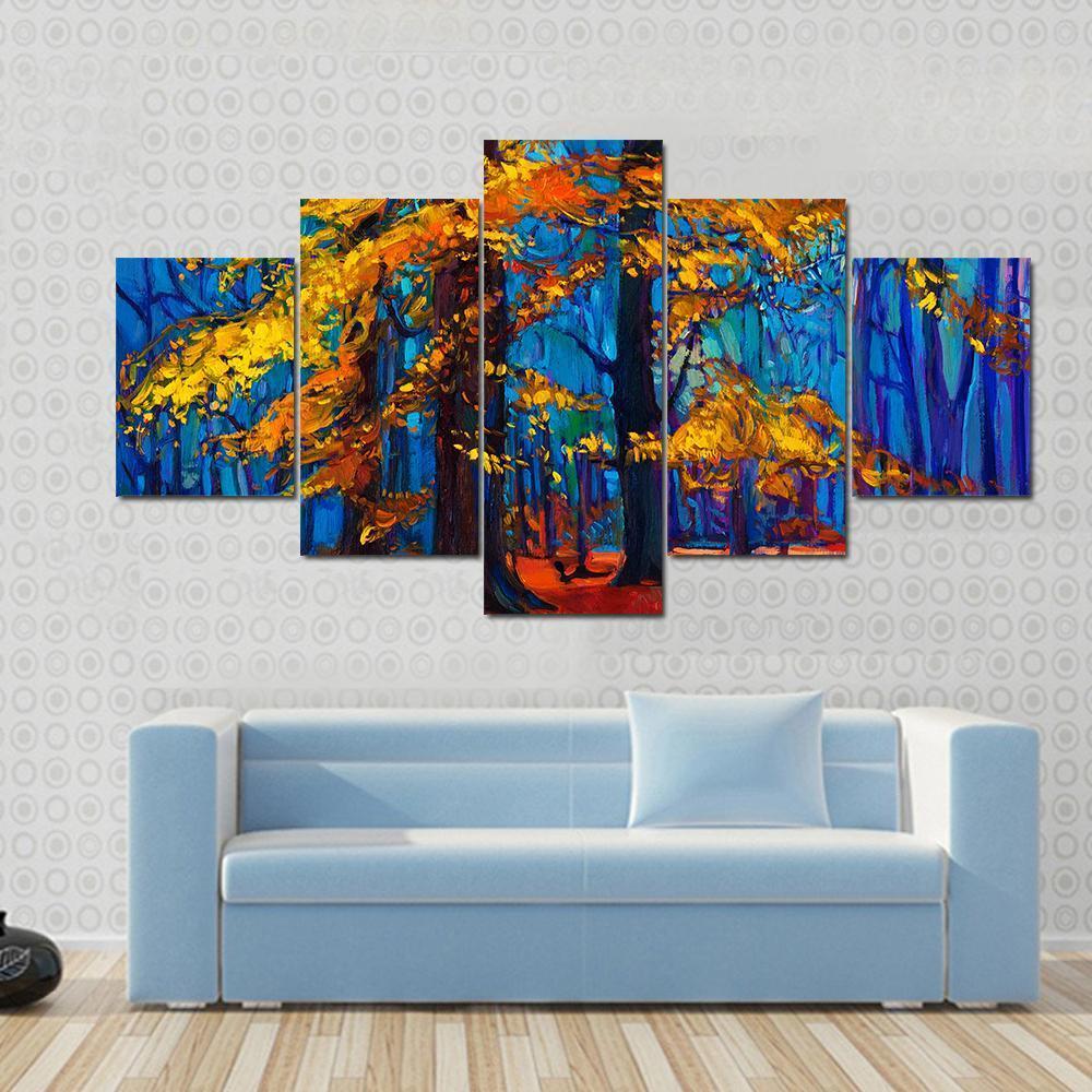 Autumn Trees Abstract Canvas Wall Art-5 Star-Gallery Wrap-62&quot; x 32&quot;-Tiaracle
