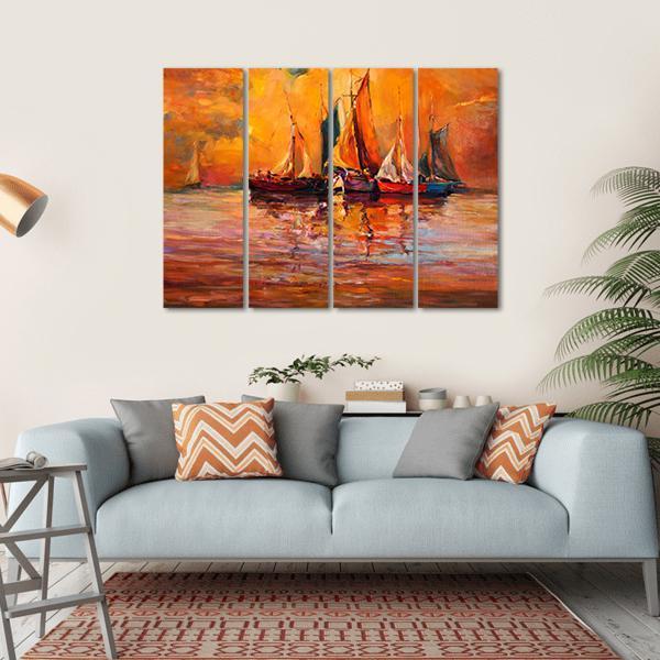 Boats & Sea Illustration Canvas Wall Art-4 Horizontal-Gallery Wrap-34" x 24"-Tiaracle