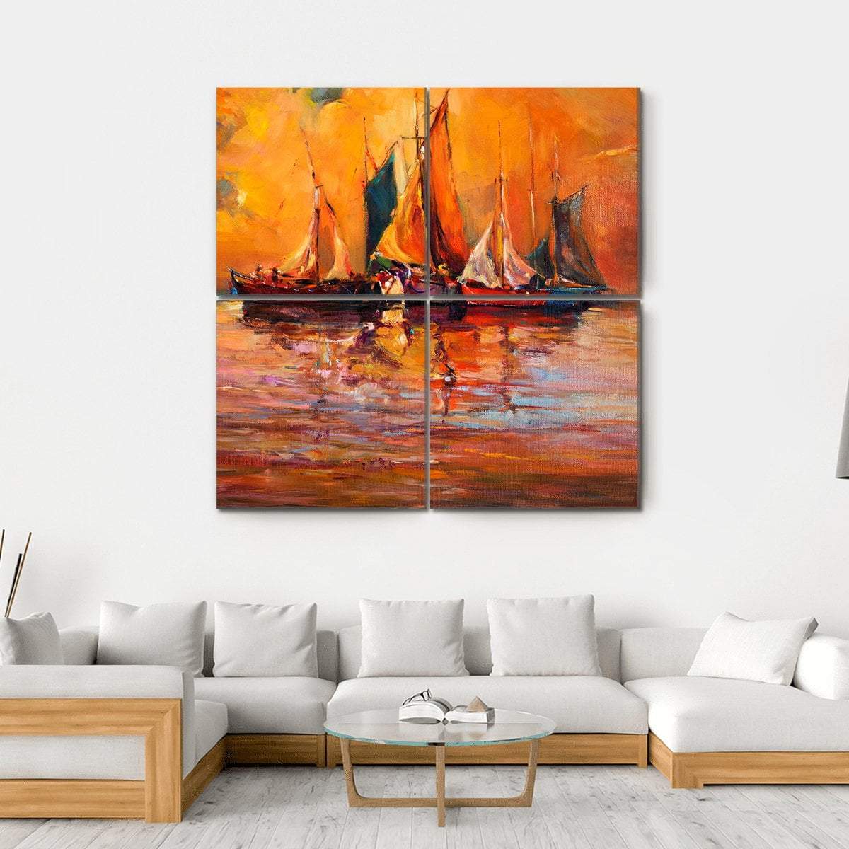 Boats &amp; Sea Illustration Canvas Wall Art-4 Square-Gallery Wrap-17" x 17"-Tiaracle