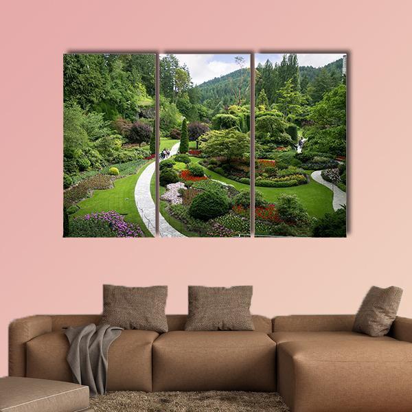 Beautiful Butchart Garden Canvas Wall Art-3 Horizontal-Gallery Wrap-37" x 24"-Tiaracle