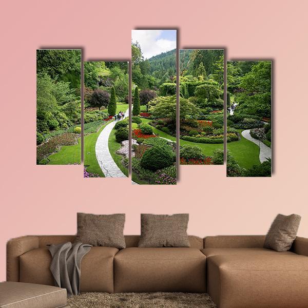 Beautiful Butchart Garden Canvas Wall Art-5 Pop-Gallery Wrap-47&quot; x 32&quot;-Tiaracle