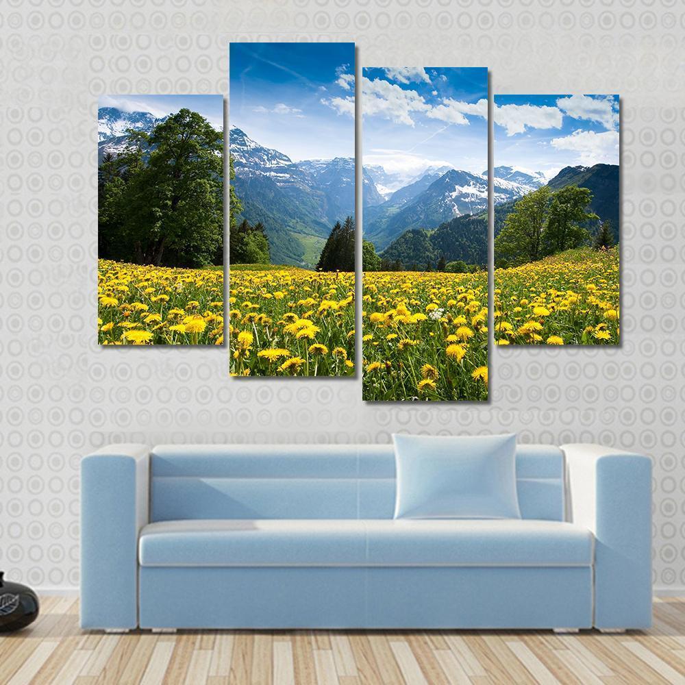 Blossoming Field Switzerland Canvas Wall Art-4 Pop-Gallery Wrap-50" x 32"-Tiaracle