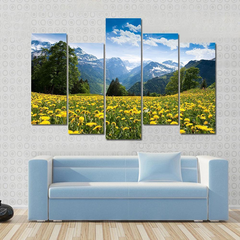 Blossoming Field Switzerland Canvas Wall Art-5 Pop-Gallery Wrap-47" x 32"-Tiaracle