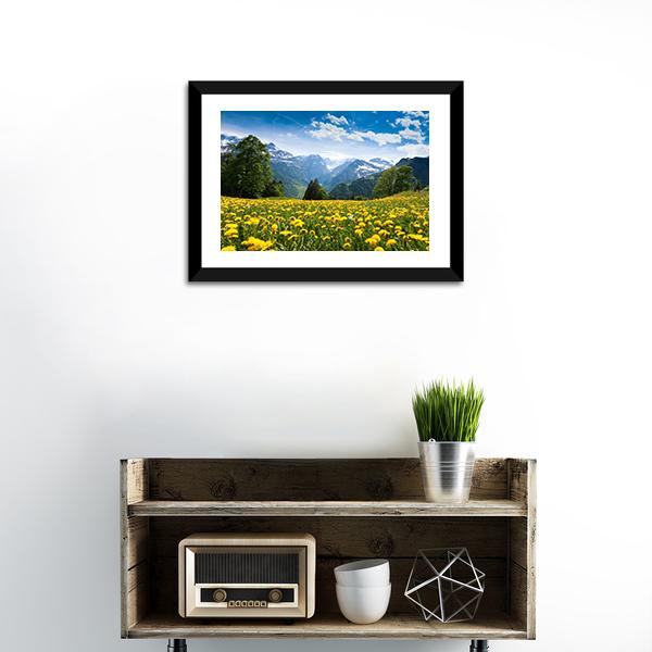Blossoming Field Switzerland Canvas Wall Art-1 Piece-Framed Print-20" x 16"-Tiaracle