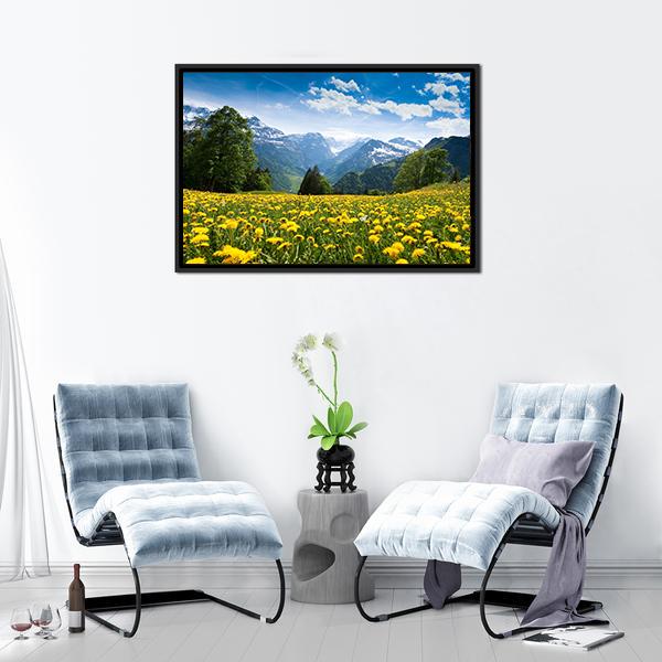 Blossoming Field Switzerland Canvas Wall Art-3 Horizontal-Gallery Wrap-25" x 16"-Tiaracle