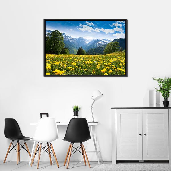 Blossoming Field Switzerland Canvas Wall Art-3 Horizontal-Gallery Wrap-25" x 16"-Tiaracle