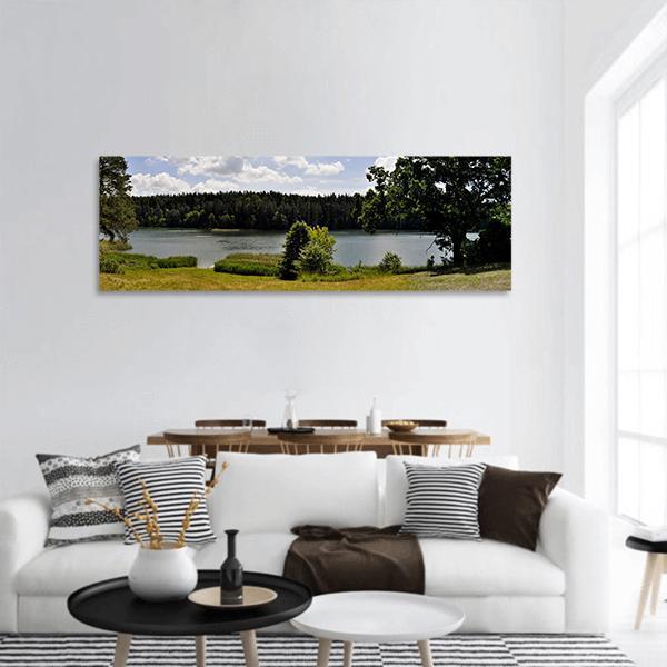 Forest Lake Landscape Panoramic Canvas Wall Art-1 Piece-36" x 12"-Tiaracle