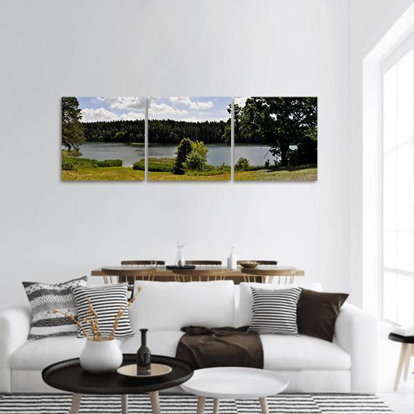 Forest Lake Landscape Panoramic Canvas Wall Art-3 Piece-25" x 08"-Tiaracle