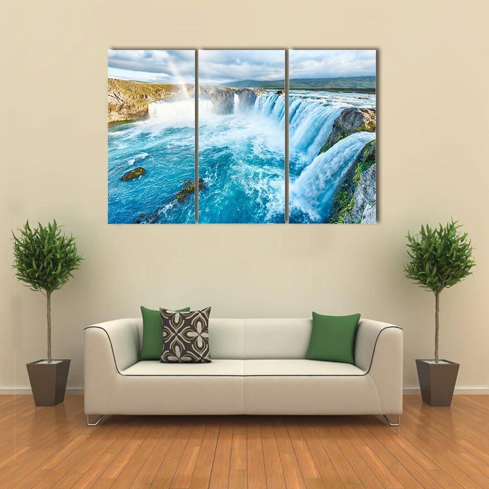 Beautiful Godafoss Waterfall Canvas Wall Art-3 Horizontal-Gallery Wrap-37" x 24"-Tiaracle