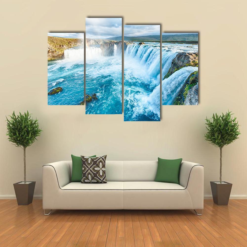 Beautiful Godafoss Waterfall Canvas Wall Art-4 Pop-Gallery Wrap-50" x 32"-Tiaracle