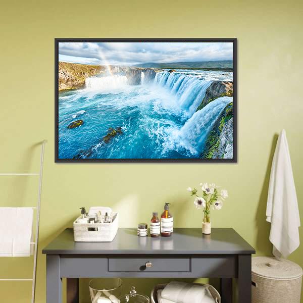 Beautiful Godafoss Waterfall Canvas Wall Art-1 Piece-Floating Frame-24" x 16"-Tiaracle