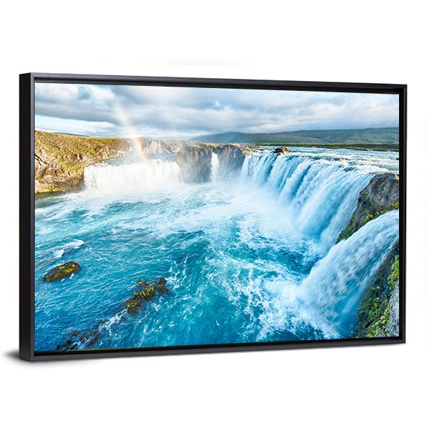 Beautiful Godafoss Waterfall Canvas Wall Art-3 Horizontal-Gallery Wrap-25" x 16"-Tiaracle