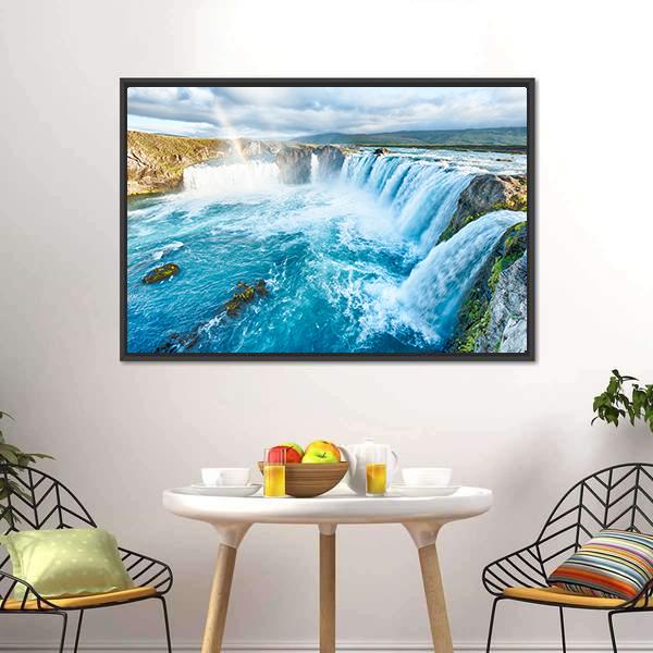 Beautiful Godafoss Waterfall Canvas Wall Art-5 Horizontal-Gallery Wrap-22" x 12"-Tiaracle