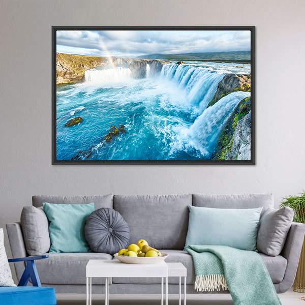 Beautiful Godafoss Waterfall Canvas Wall Art-5 Horizontal-Gallery Wrap-22" x 12"-Tiaracle