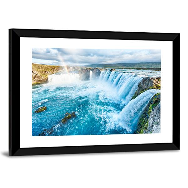Beautiful Godafoss Waterfall Canvas Wall Art-5 Horizontal-Gallery Wrap-22" x 12"-Tiaracle