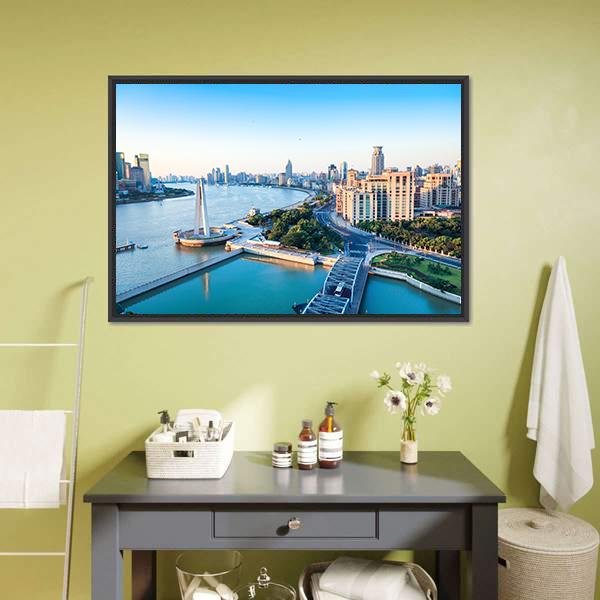 Beautiful Huangpu River Canvas Wall Art-1 Piece-Floating Frame-24" x 16"-Tiaracle