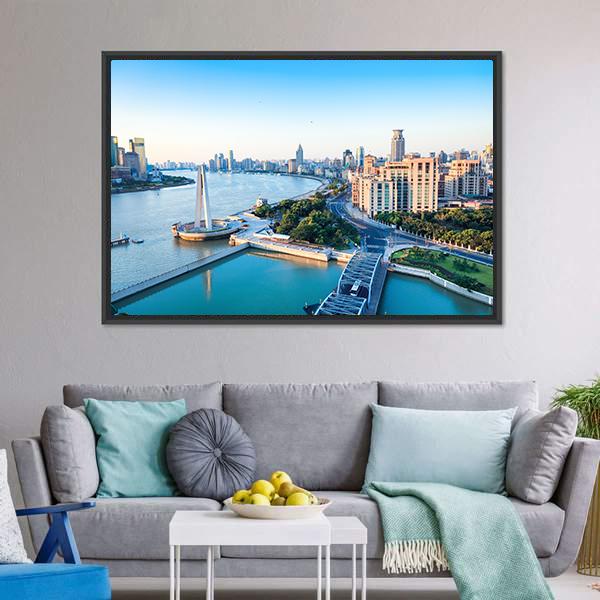 Beautiful Huangpu River Canvas Wall Art-3 Horizontal-Gallery Wrap-25&quot; x 16&quot;-Tiaracle