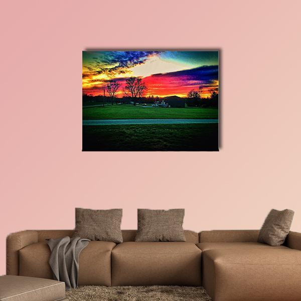 Beautiful Indiana Sunset Canvas Wall Art-1 Piece-Gallery Wrap-48" x 32"-Tiaracle
