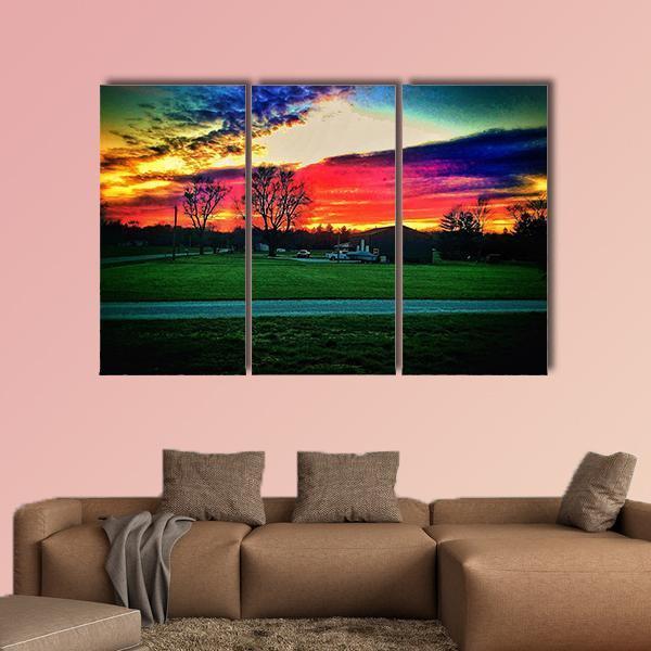 Beautiful Indiana Sunset Canvas Wall Art-3 Horizontal-Gallery Wrap-37" x 24"-Tiaracle