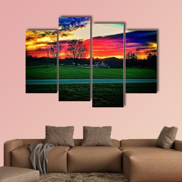 Beautiful Indiana Sunset Canvas Wall Art-4 Pop-Gallery Wrap-50" x 32"-Tiaracle