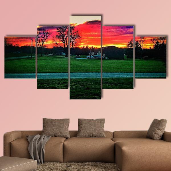 Beautiful Indiana Sunset Canvas Wall Art-5 Star-Gallery Wrap-62" x 32"-Tiaracle