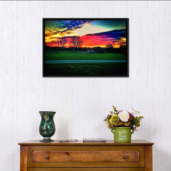 Beautiful Indiana Sunset Canvas Wall Art-1 Piece-Floating Frame-24" x 16"-Tiaracle