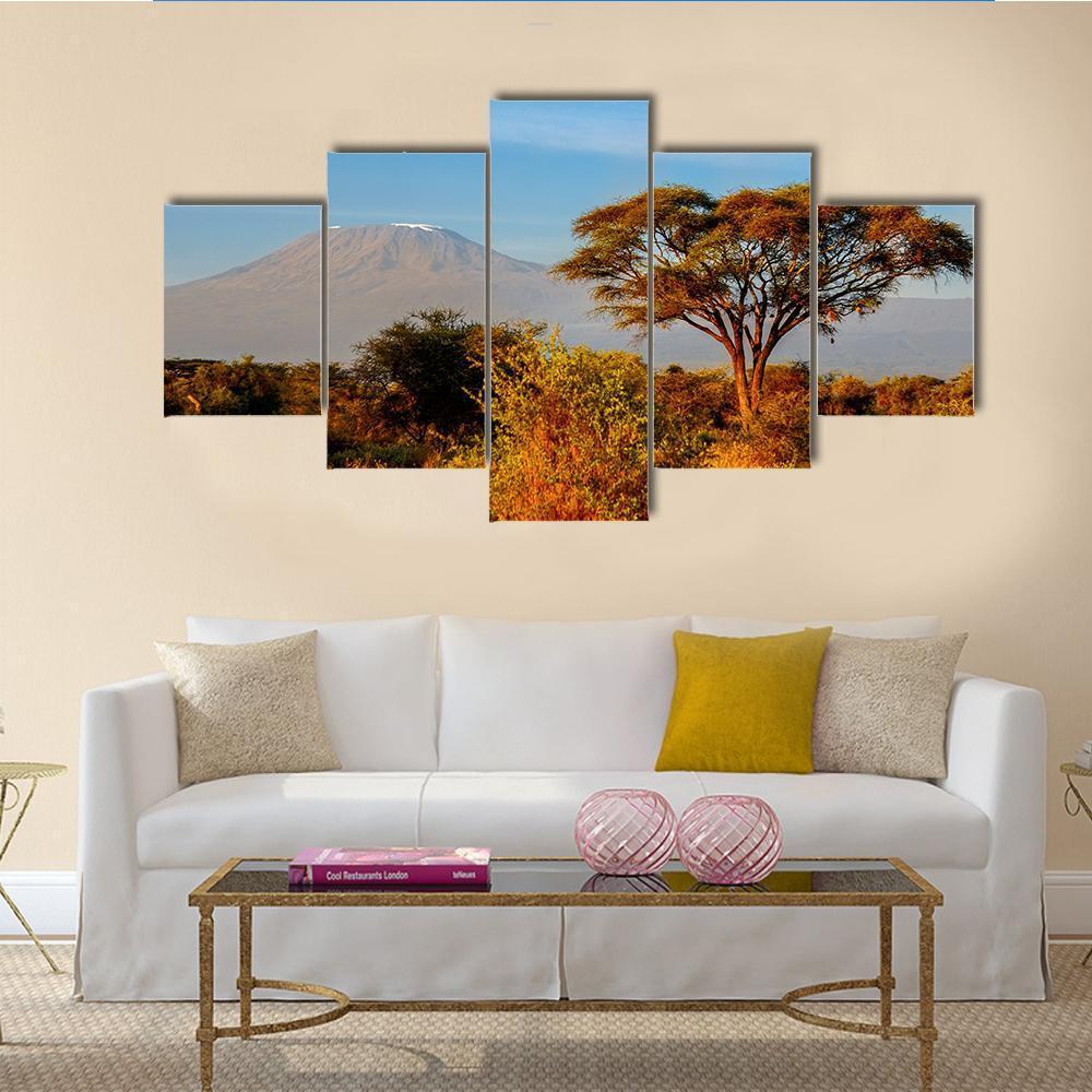 Beautiful Kilimanjaro Mountain Canvas Wall Art-5 Star-Gallery Wrap-62" x 32"-Tiaracle