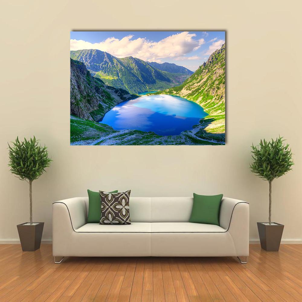 Beautiful Lake In Mountains Canvas Wall Art-1 Piece-Gallery Wrap-48" x 32"-Tiaracle