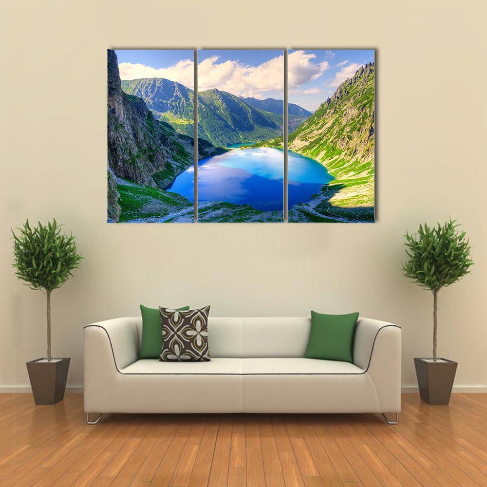 Beautiful Lake In Mountains Canvas Wall Art-3 Horizontal-Gallery Wrap-37" x 24"-Tiaracle