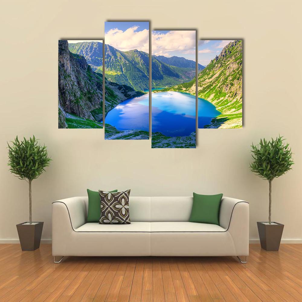 Beautiful Lake In Mountains Canvas Wall Art-4 Pop-Gallery Wrap-50" x 32"-Tiaracle