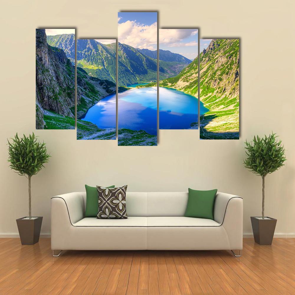 Beautiful Lake In Mountains Canvas Wall Art-5 Pop-Gallery Wrap-47" x 32"-Tiaracle
