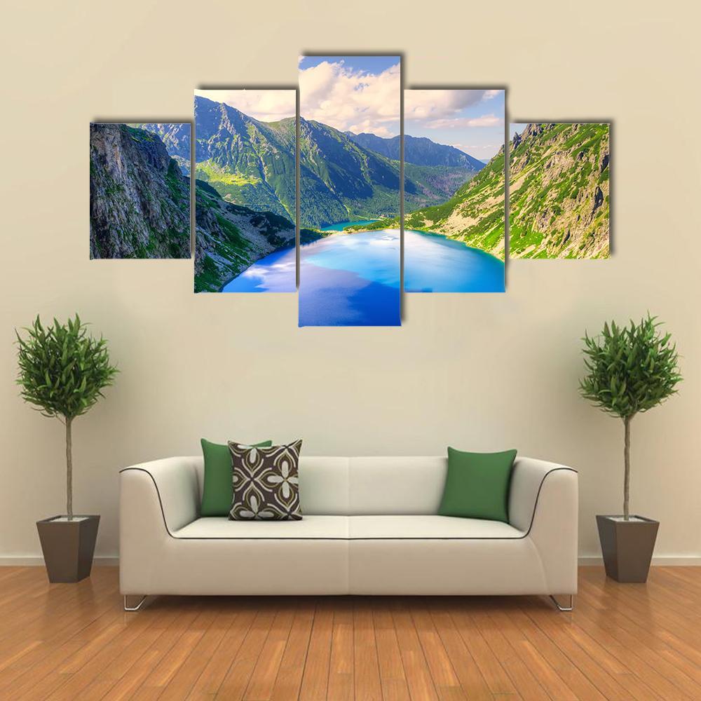 Beautiful Lake In Mountains Canvas Wall Art-5 Pop-Gallery Wrap-47" x 32"-Tiaracle