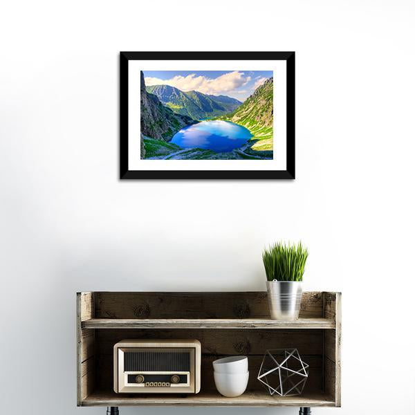 Beautiful Lake In Mountains Canvas Wall Art-1 Piece-Framed Print-20" x 16"-Tiaracle